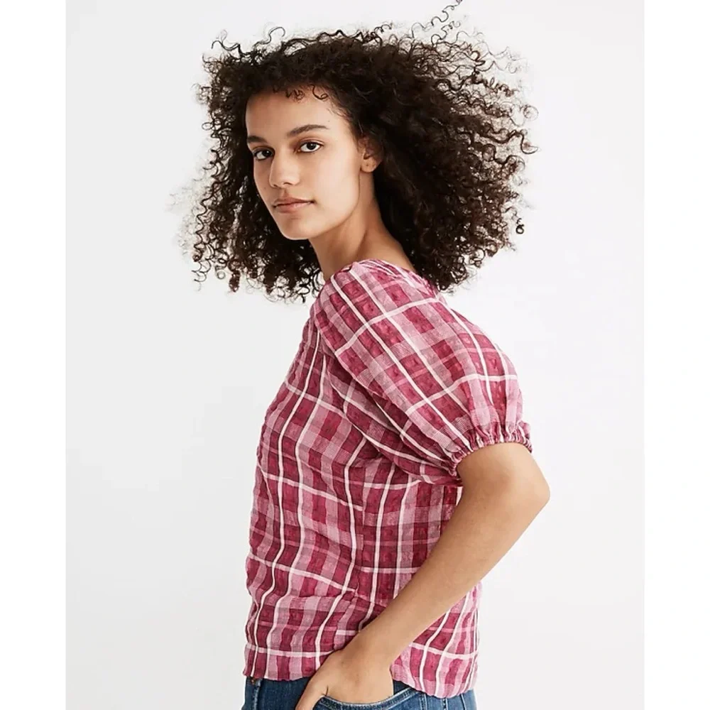 Madewell Plaid Puff Sleeve Top